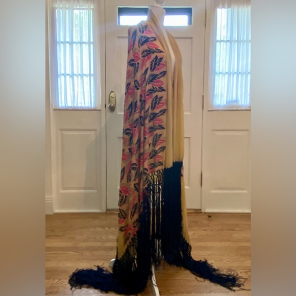 Vintage 1920s Art Deco Floral Silk Fringe Shawl Flapper Piano HUGE Coat Jacket - Picture 9 of 15